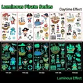 Glow in the dark pirate temporary tattoos for kids featuring ships and ocean motifs - Luminous Pirate A Series
