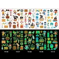 Luminous pirate theme temporary tattoos for kids showing day colors and green glow at night - Pirate B Series (YH-06-YH-10)