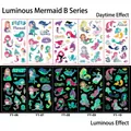 Luminous cartoon mermaid temporary tattoos showing day and night glowing effect - Luminous Mermaid Style B