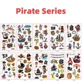 Set of 10 waterproof cartoon pirate temporary tattoos for kids featuring pirate ships - Pirate L Series
