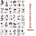 Set di 30 tatuaggi temporanei in stile Ukiyo-e nero e bianco per uomo e donna in stile dark - 5.7x9.7cm / Serie Ukiyo-e (30 Fogli/Set)