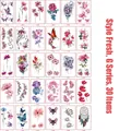 Set da 30 pezzi di tatuaggi temporanei impermeabili serie G con fiori e farfalle - Set Fresco Serie G
