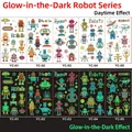 Tatuaggi temporanei di robot luminosi per bambini con effetto fluorescente giorno e notte - Serie Robot Luminoso (YC) / Set da 5 Fogli