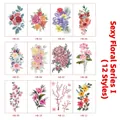 Set di 12 tatuaggi temporanei a fiori colorati con rose e gigli per decorazione - Serie Colore I (12 Stili)