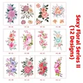 Set di 12 tatuaggi temporanei floreali colorati con rose e gigli in vari stili - Serie Colore II (12 Stili)