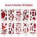 Set di 10 tatuaggi temporanei realistici con cicatrici e ferite per Halloween - Serie S (10 fogli/set)