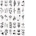 30-piece set of black minimalist temporary tattoo stickers with symbols and animals - Fresh F Set