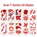 Set di 10 tatuaggi temporanei realistici con cicatrici e ferite insanguinate per Halloween - Serie T (10 fogli/set)