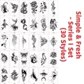 Set of 30 waterproof black and white sketch style temporary tattoo stickers with assorted patterns - Fresh I Set
