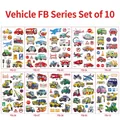 Set mit 10 wasserfesten temporären Tattoos mit bunten Cartoon-Autos und Flugzeugen - Transport FB-Serie (Set mit 10 Blättern)