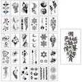 Waterproof temporary tattoo set with 30 dark minimalist designs including animals and icons - Fresh Q Set