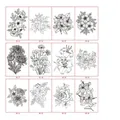 Sketch style waterproof flower tattoo stickers collection with 12 black and white designs - Sketch Flower Series 2 (12 Sheets)