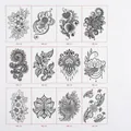 Set of 12 black and white mandala flower temporary tattoo stickers with lotus designs - Mandala Series 2 (HD-13 to HD-24)