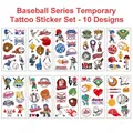 Set di 10 tatuaggi temporanei da baseball per bambini con guanti, palline e trofei sport - Serie Baseball