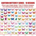 Ensemble de 10 planches de tatouages temporaires papillons colorés pour enfants - Série K Papillon
