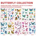 Set de 10 tatuajes temporales con purpurina de mariposas y pájaros tropicales niños - Serie de Mariposas con Purpurina Juego