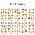 Detail of 10 glittery fruit cartoon temporary tattoos showing sparkling textures - Fruit Series