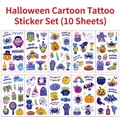 Set of 10 waterproof cartoon Halloween tattoo stickers with pumpkin and bat designs - Halloween Theme (WE) / 6.8x12cm