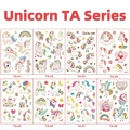 Detailansicht von 8 bunten holografischen Einhorn-Tattoos für Kindergeburtstage - Einhorn TA Serie