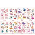 Detail view of cartoon temporary tattoos with laser holographic and gold foil effects - Fun TC Series