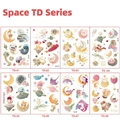 Space themed children's temporary tattoos with cute animals and holographic gold foil accents - Gold Stamping Space Series (TD-01-08) / Set of 8 Sheets
