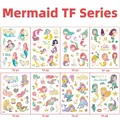 Detailed view of 8 different mermaid temporary tattoo sheets for kids with laser gold finish - Gold Foil Mermaid