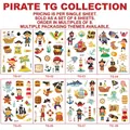 Set detallado de ocho tatuajes temporales infantiles con temática pirata para fiestas - Serie Pirata Estampado Oro