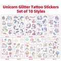 Set di 10 tatuaggi glitterati con unicorni per bambini con arcobaleni e stelle - Serie Glitter Unicorno / Set da 10 fogli