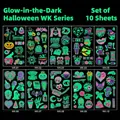 Tatuaggi temporanei Halloween luminosi con fantasmi e zucche, set di 10 fogli - Serie Halloween Luminosa WK (Set da 10)