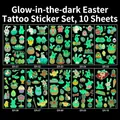 Set di 10 tatuaggi temporanei di Pasqua luminosi con disegni di conigli e uova - Serie Pasquale Luminosa