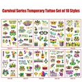 Set da 10 tatuaggi temporanei Mardi Gras con maschere e disegni festivi viola e oro - Serie Mardi Gras MA (Set da 10)