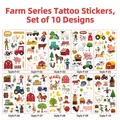 Set di 10 tatuaggi temporanei per bambini a tema fattoria con trattori e animali vari - Serie fattoria (P 01-10)