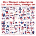 Set de 8 tatouages temporaires argentés pour la fête de l'Indépendance américaine - Série Fête de l'Indépendance Argentée Métallisée