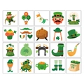 Detailliertes Raster mit 20 St. Patrick's Day Tattoos, Kleeblättern und Leprechauns - St. Patrick Stil A
