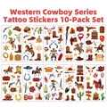 Set di 10 tatuaggi temporanei per bambini con motivi cowboy occidentali e cavalli - Serie Western Cowboy / Set di 10 fogli