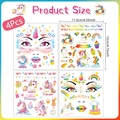 Set mit 4 bunten Einhorn-Gesichtsaufklebern mit Regenbogenmustern für Party-Make-up - Einhorn-Thema