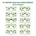 Set mit 10 St. Patricks Day Kleeblatt Gesichtstattoos mit grünen Kleeblatt-Motiven - St. Patrick's Day Gesichtstattoo-Set