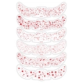 Detailed sheet showing 6 red temporary freckle tattoo designs with hearts and stars - Rose Red Freckle Type B (QB-B01-B06)