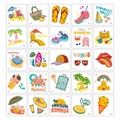 Dettaglio di 25 adesivi per tatuaggi a tema spiaggia estiva con motivi animati - Estate Rinfrescante B (25 fogli/confezione)