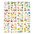 Detailed sheet showing 12 cartoon summer beach temporary tattoo stickers for pool parties - Summer Style C
