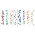 Detailoverzicht van acht aquarel bloemen tijdelijke tatoeages met levendige ontwerpen - Lange Strip Kleurrijke Bloem A (Handgeschilderd aquarel)