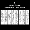 Set van 8 florale tijdelijke tatoeages in zwarte lijnstijl, maat 2,24 x 9,45 inch - Lange Strip Vlinder Bloem B (Zwart-wit lijntekening)