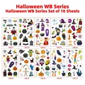 Set di 10 tatuaggi temporanei di Halloween impermeabili con zucche e fantasmi - Serie Halloween WB (10 fogli)