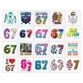 Set aus 20 kreativen Nummer 67 temporären Tattoos mit Sport- und Graffiti-Grafiken - Six Seven Stil A
