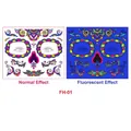 Day of the Dead fluorescent face tattoo sticker with colorful skull patterns and UV glow - Colorful Sugar Skull Style (FH-01)