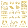 Detail of metallic gold temporary tattoos featuring Cheers & BEERS and birthday SQUAD slogans - Birthday Party-1