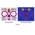 Glow-in-the-dark Halloween face tattoo FH-03 showing normal and UV light effects - Flame And Heart Style (FH-03)