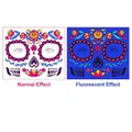 Glow in the dark Halloween face tattoo FH-05 with floral Dia de Muertos skull designs - Symmetrical Blooming Flower Style (FH-05)