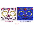 Luminous Day of the Dead face tattoo stickers with sugar skull patterns in dark glow - Sunflower Skull Style (FH-07)