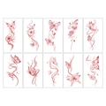 Set di 10 tatuaggi temporanei rossi con farfalle e fiori in stile minimalista e raffinato - Stile Farfalla Rossa Vintage (HD-001)